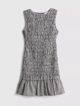 7-15 anos | vestido sem mangas com franzido em xadrez