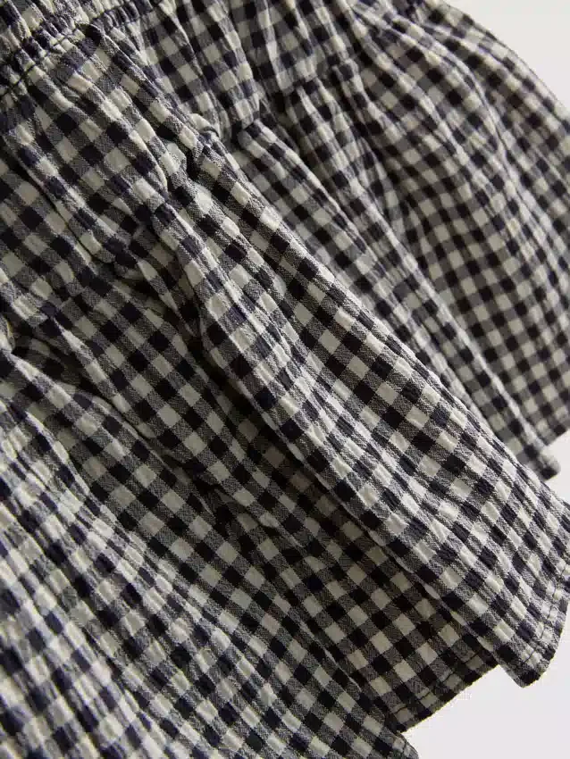 7-15 anos | vestido sem mangas com franzido em xadrez