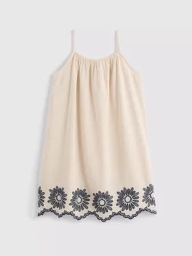 7-15 anos | vestido tipo smock com alças bordadas