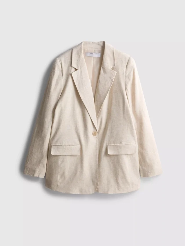 Blazer de botão único em mistura de linho