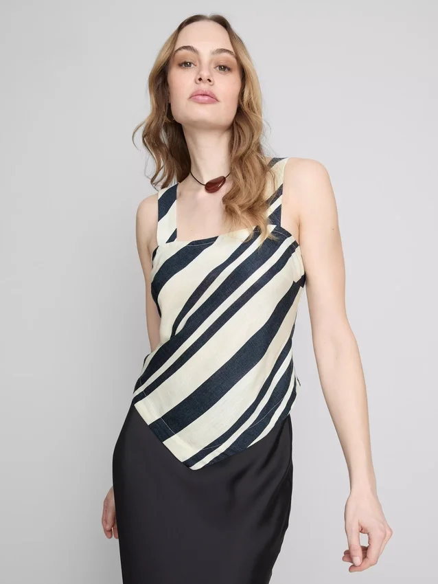 Blusa às riscas com bainha pontiaguda