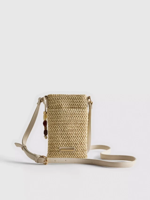 Bolsa para telemóvel tecida com contas