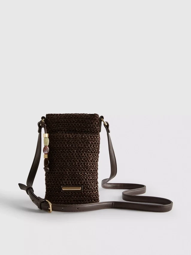 Bolsa para telemóvel tecida com contas