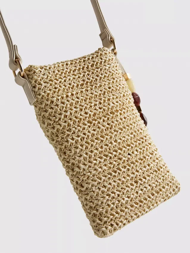 Bolsa para telemóvel tecida com contas