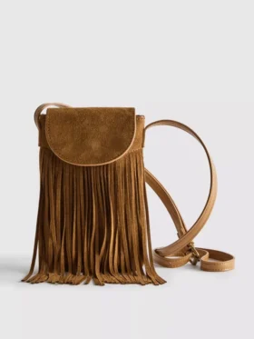 Bolsa porta-telemóvel com franjas