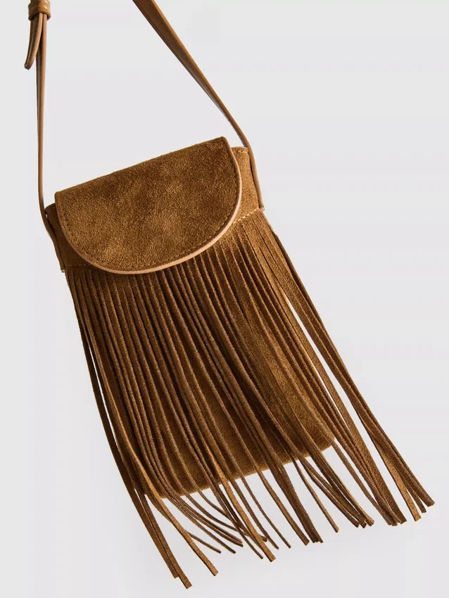 Bolsa porta-telemóvel com franjas