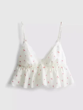 Bralette esvoaçante com acabamento em renda cereja