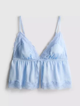 Bralette tipo babydoll de cetim e renda nupcial