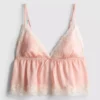 Bralette tipo babydoll de cetim e renda nupcial