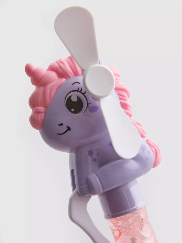 Brinquedo com ventilador de bolhas em forma de unicórnio