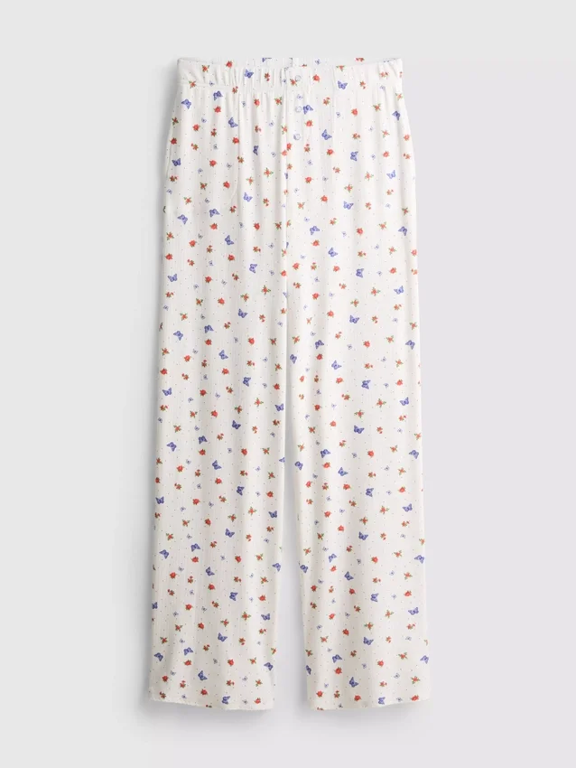 Calças de pijama com padrão de borboletas em canelado