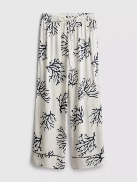 Calças de pijama de perna larga com estampado em tons de coral