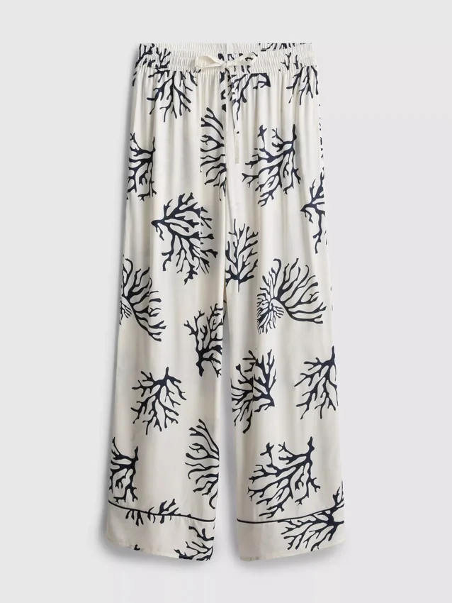 Calças de pijama de perna larga com estampado em tons de coral