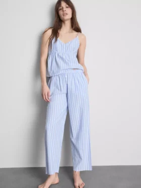 Calças de pijama em algodão às riscas, estilo Oxford