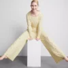 Calças de pijama florais com canelado