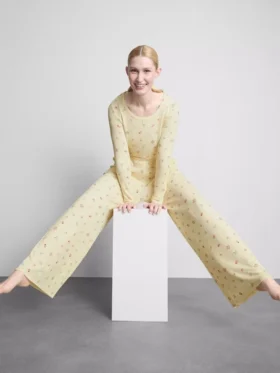 Calças de pijama florais com canelado