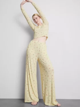 Calças de pijama florais com canelado