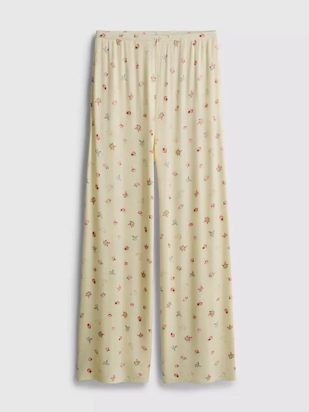 Calças de pijama florais com canelado