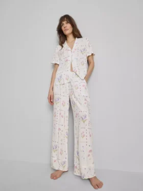Calças de pijama florais de perna larga