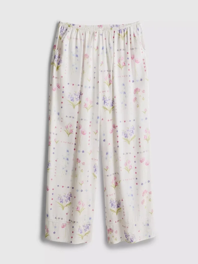 Calças de pijama florais de perna larga