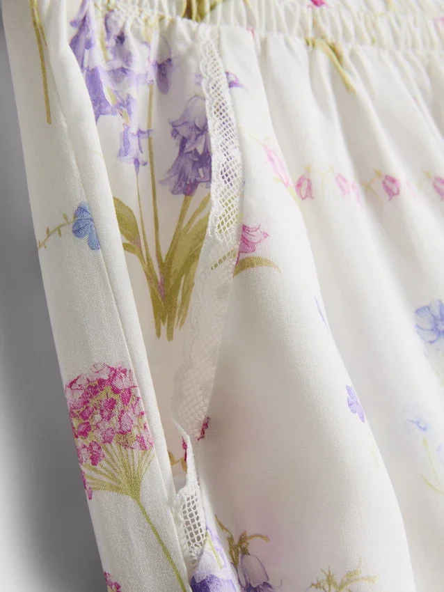 Calças de pijama florais de perna larga