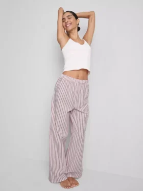 Calças de pijama às riscas em algodão
