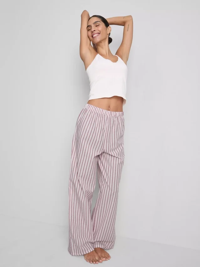 Calças de pijama às riscas em algodão