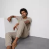 Calças de pijama às riscas texturizadas