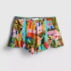 Calções com folhos e estampado tropical
