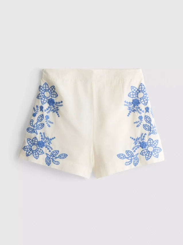 Calções de algodão com bordado floral