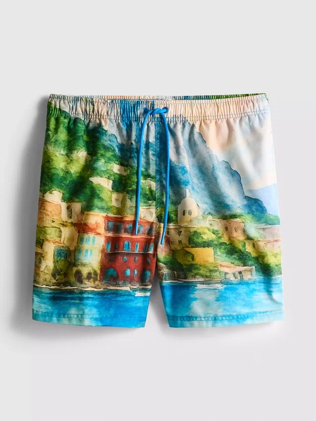 Calções de banho com padrão paisagístico