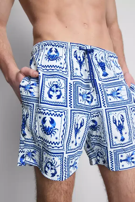 Calções de banho com textura de azulejos mediterrânicos
