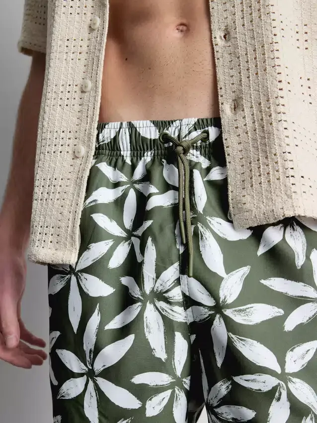 Calções de banho florais com cordão