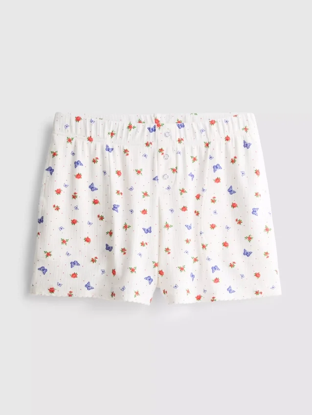 Calções de pijama com canelado e estampado de borboletas