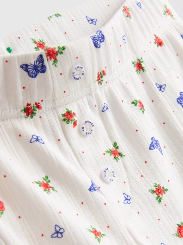 Calções de pijama com canelado e estampado de borboletas