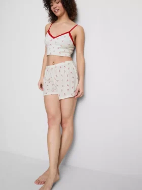 Calções de pijama com canelado estampado
