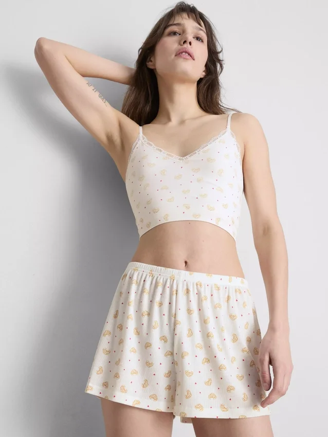 Calções de pijama com canelado estampado