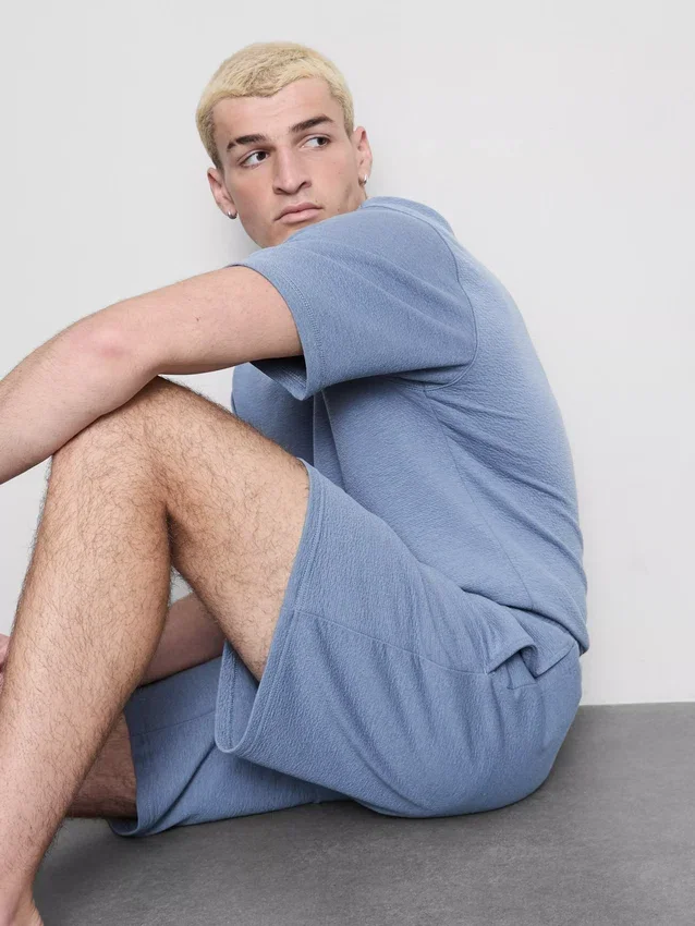 Calções de pijama com cordão texturizados