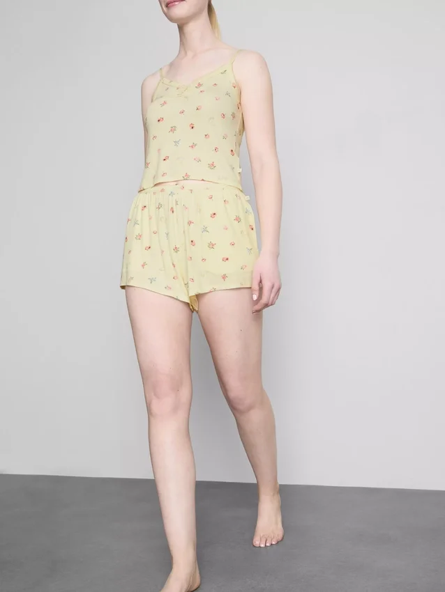 Calções de pijama com estampado floral em malha canelada