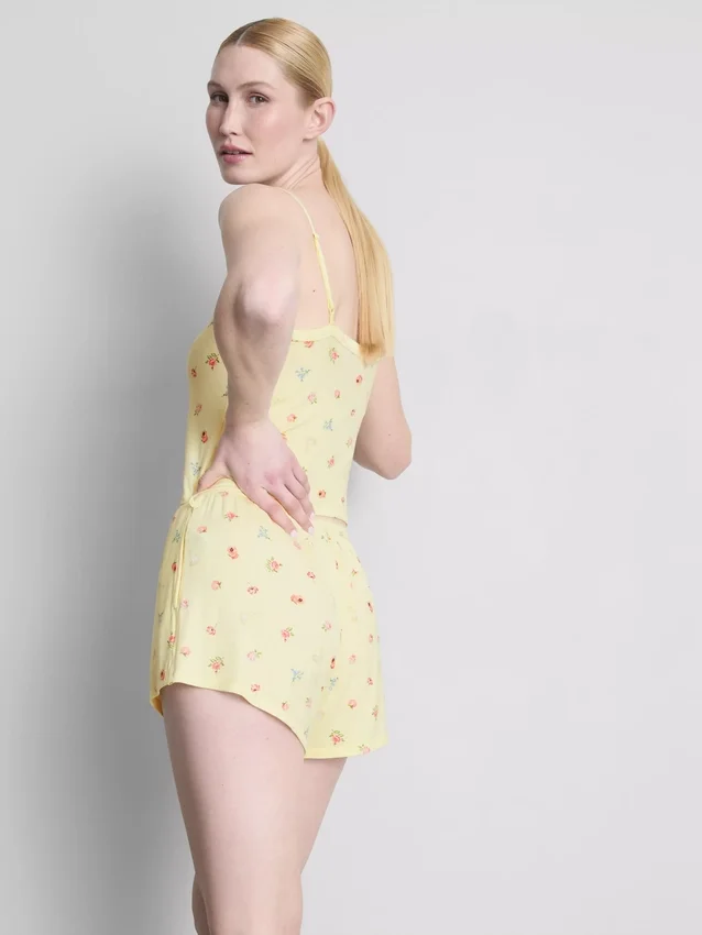 Calções de pijama com estampado floral em malha canelada