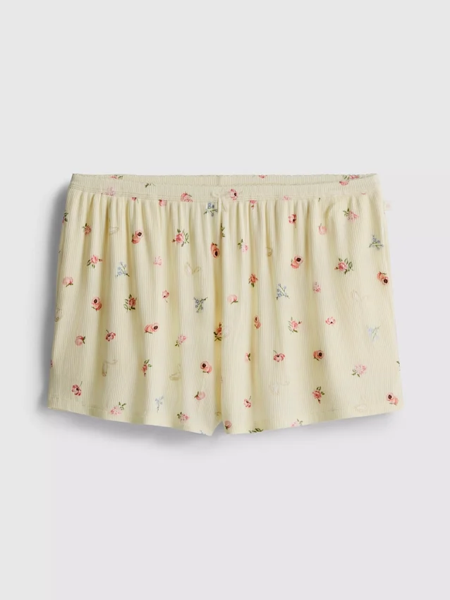 Calções de pijama com estampado floral em malha canelada