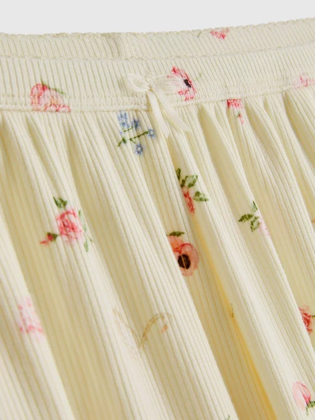 Calções de pijama com estampado floral em malha canelada