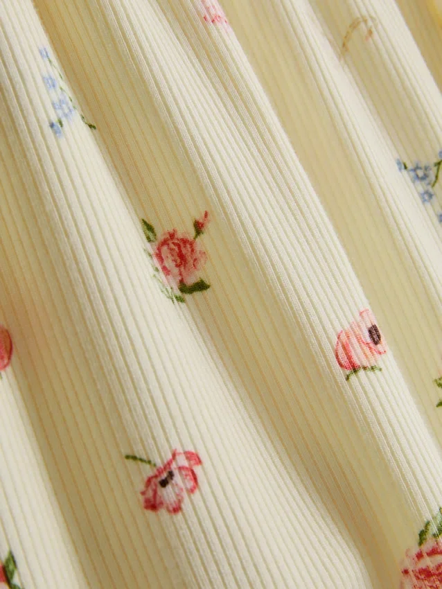 Calções de pijama com estampado floral em malha canelada