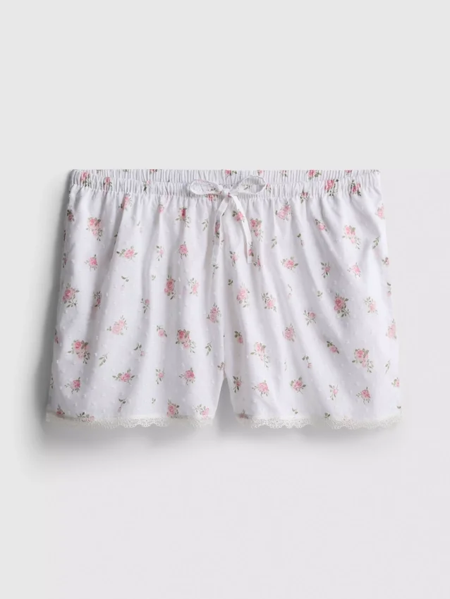 Calções de pijama florais em algodão Dobby