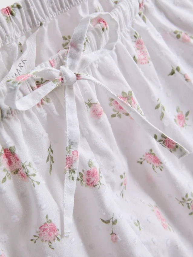 Calções de pijama florais em algodão Dobby