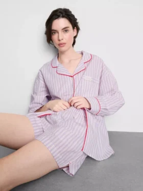 Calções de pijama às riscas em algodão, estilo «room service»