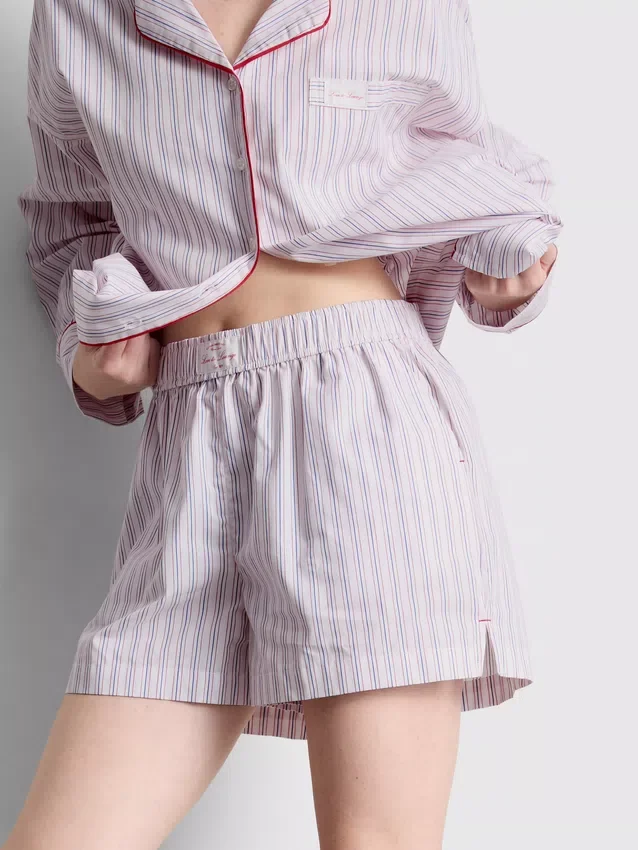 Calções de pijama às riscas em algodão, estilo «room service»