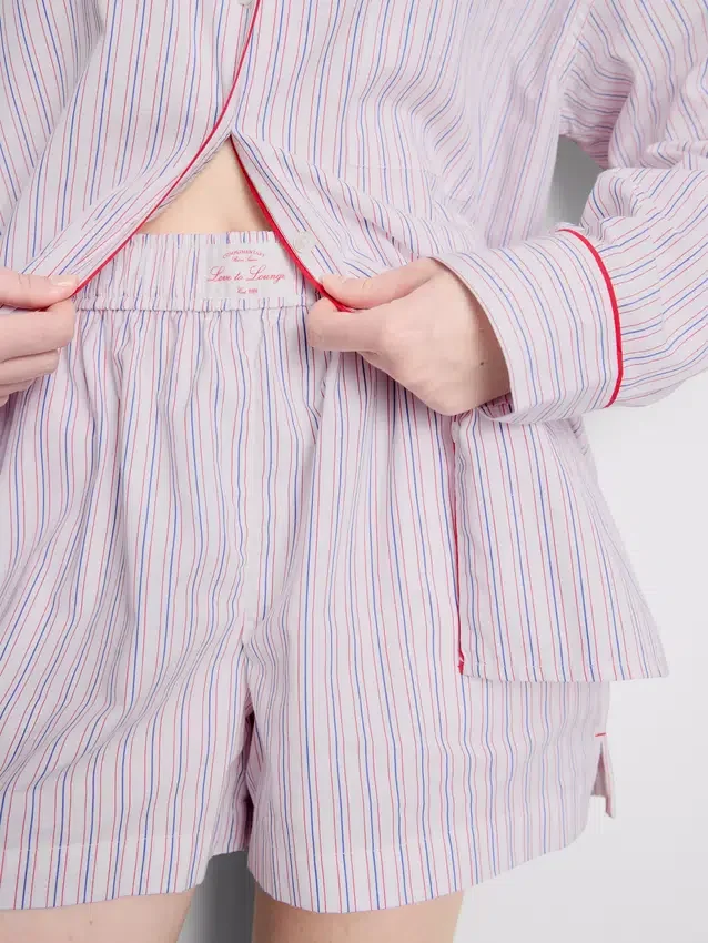 Calções de pijama às riscas em algodão, estilo «room service»
