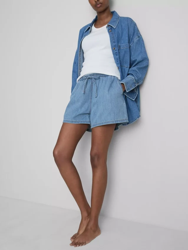 Calções jogger em ganga de algodão