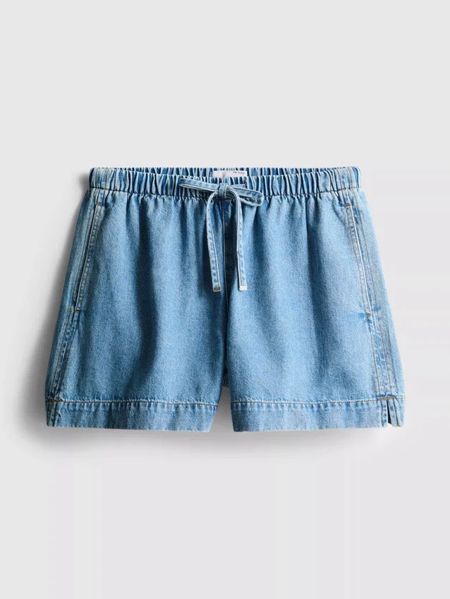Calções jogger em ganga de algodão